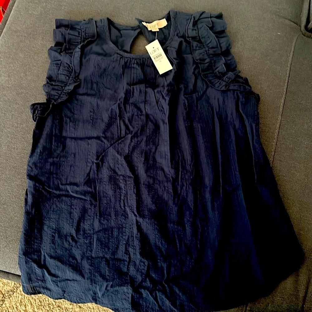 Women’s brand new with tags Loft navy blue flutter sleeve top